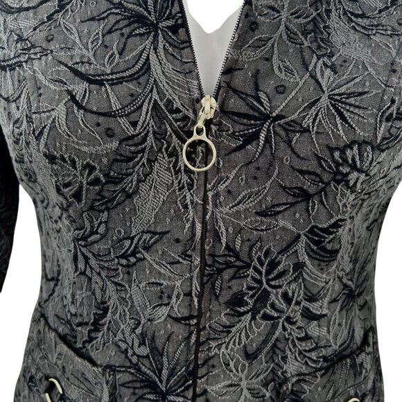 TRIBAL BLACK FLORAL TEXTURED ZIP-UP BLAZER JACKET - 4 - Picture 2 of 6